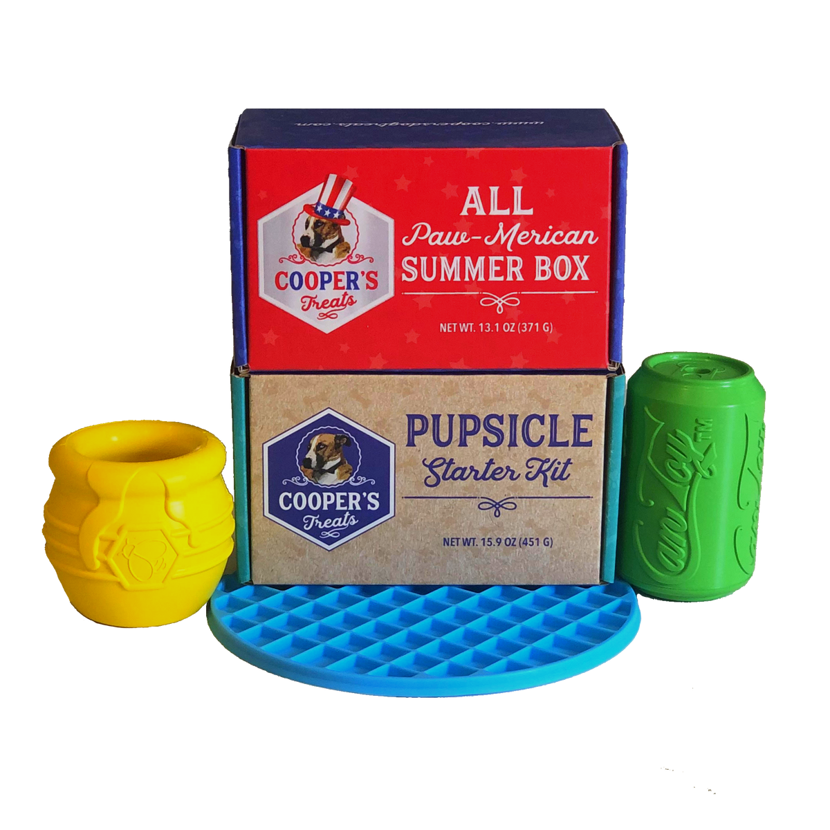 Lick mat, Pupsicle Starter Kit, Summer Box, soda can treat holder, honey pot